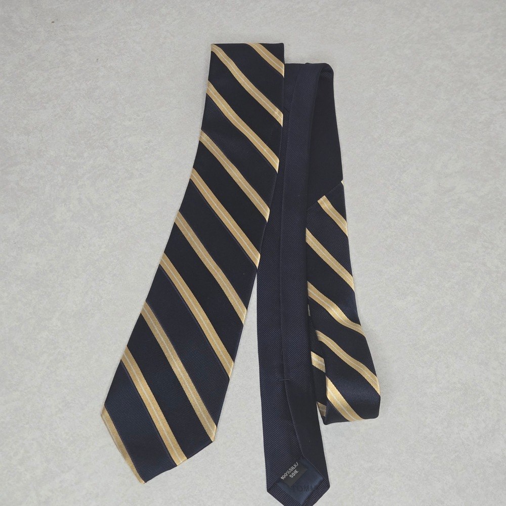 Tommy Hilfiger Necktie Navy Blue Gold Striped‎ Silk Classic Menswear